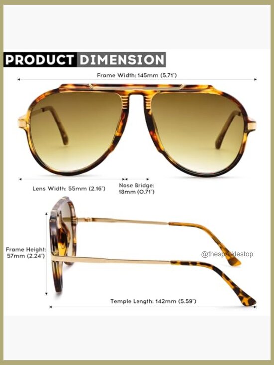Oversized Aviator Sunglasses, UV400 Protection, Lightweight Plastic Frame